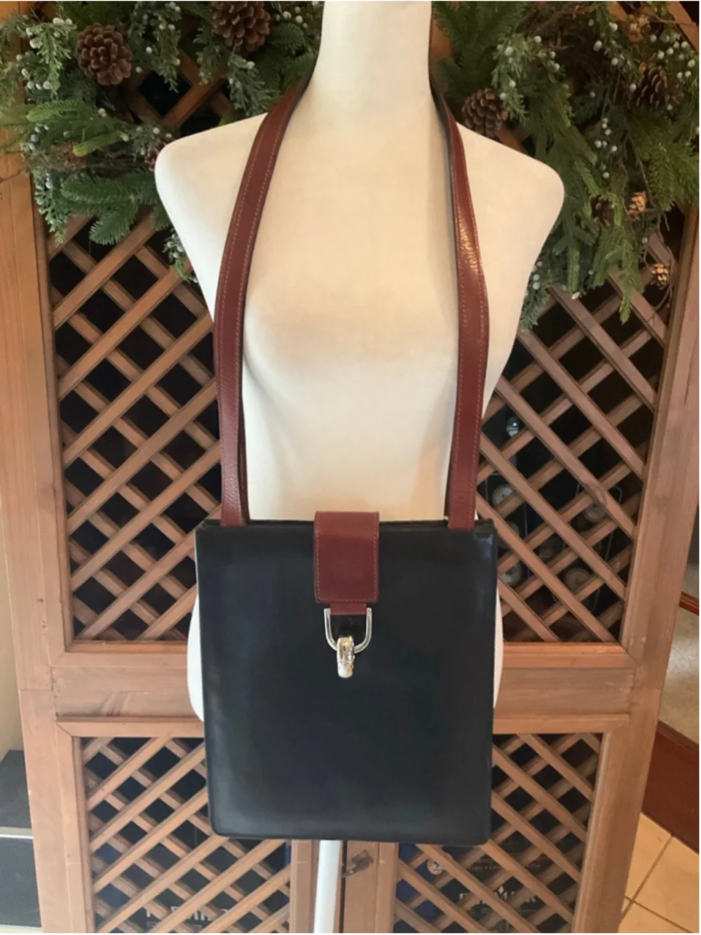 I Ponti Firenze Italy Vintage Black & Brown Leather Crossbody Bag